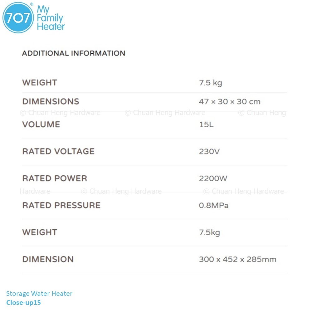 707 ∙ Storage Water Heater ∙ Close-Up 15 Specs